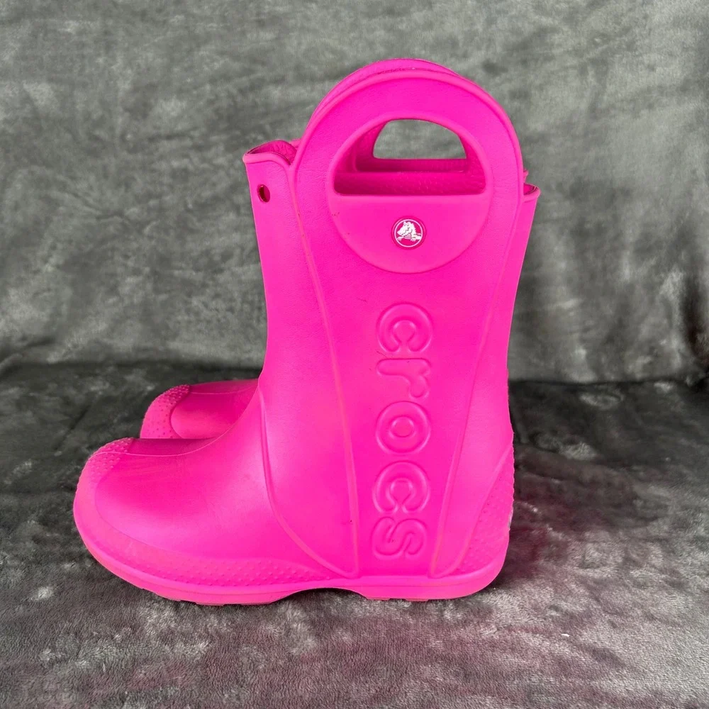 Crocs Handle It Rain Boots Kids Pink Waterproof Pull On Boots J2